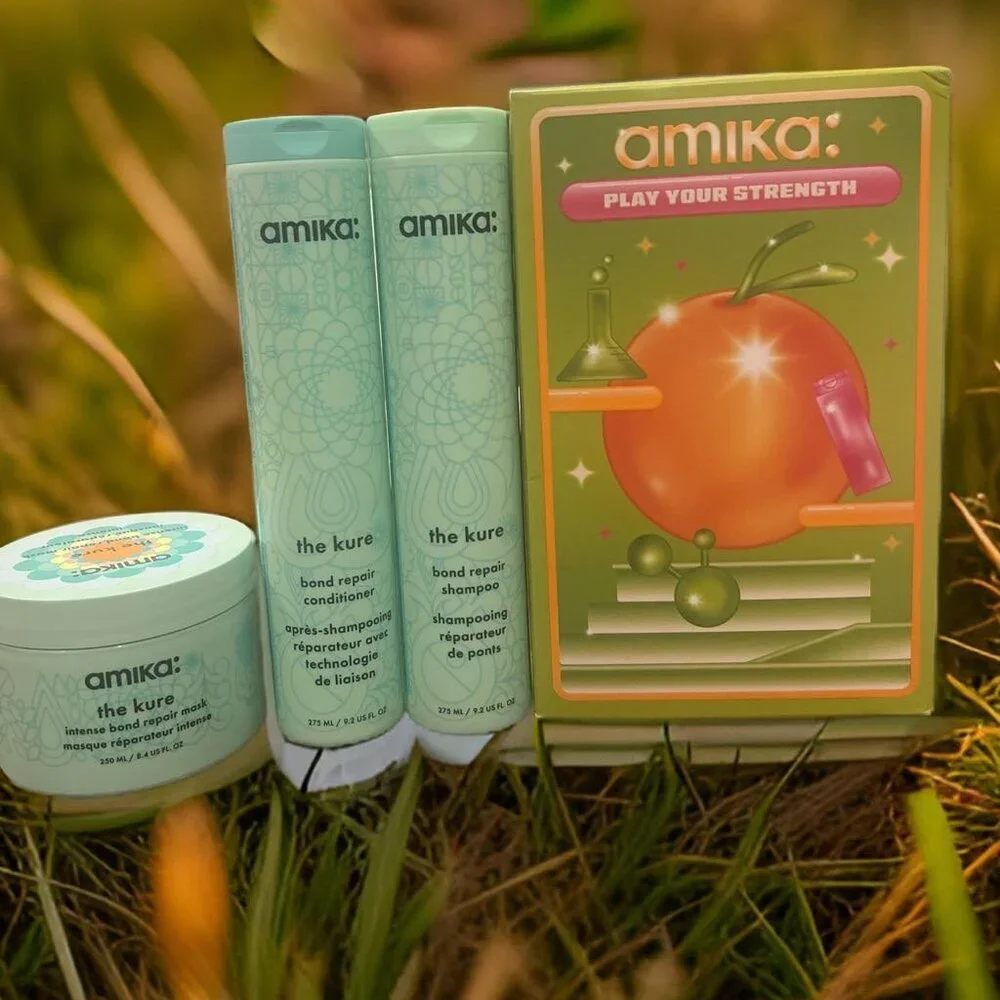 Amika Play Your Strength Hair Repair Routine Set Shampoo Conditioner Mask